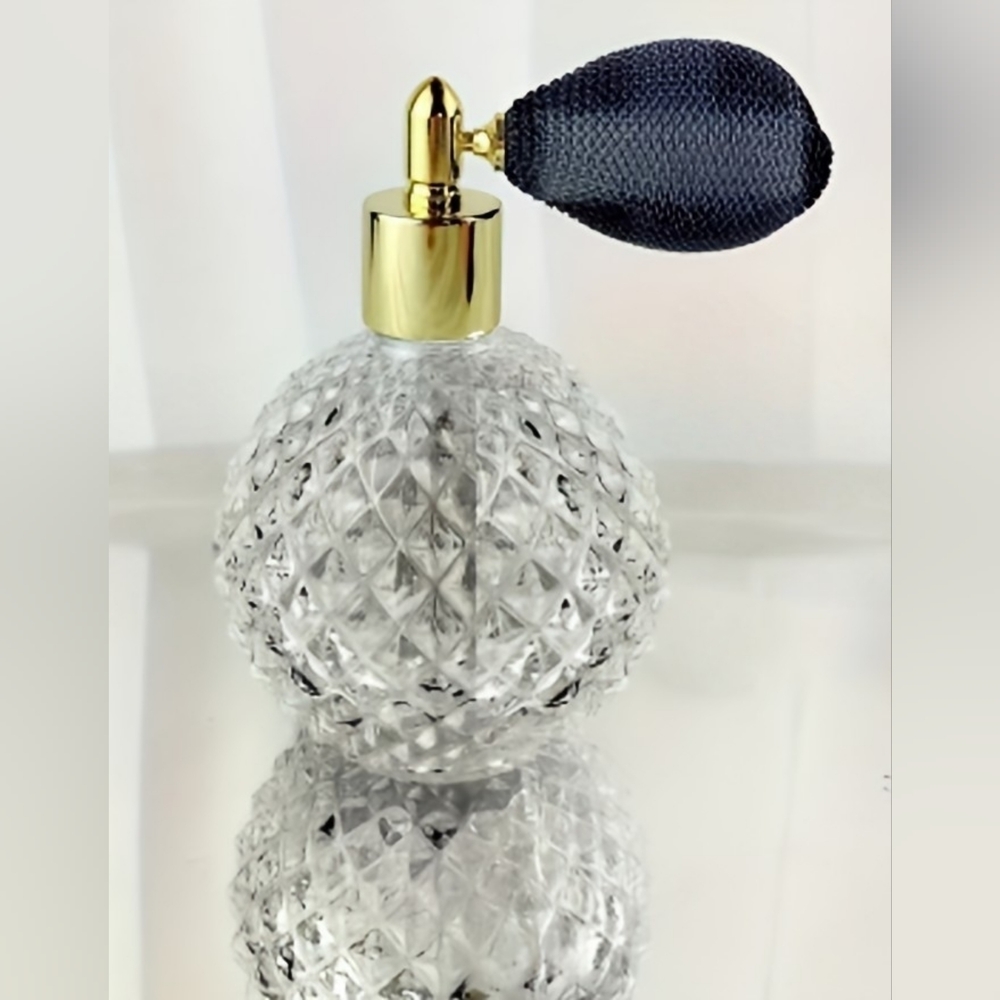 Crystal Glass 100ml Puff Perfume Atomizer - Diamond Cut Vanity Bottle